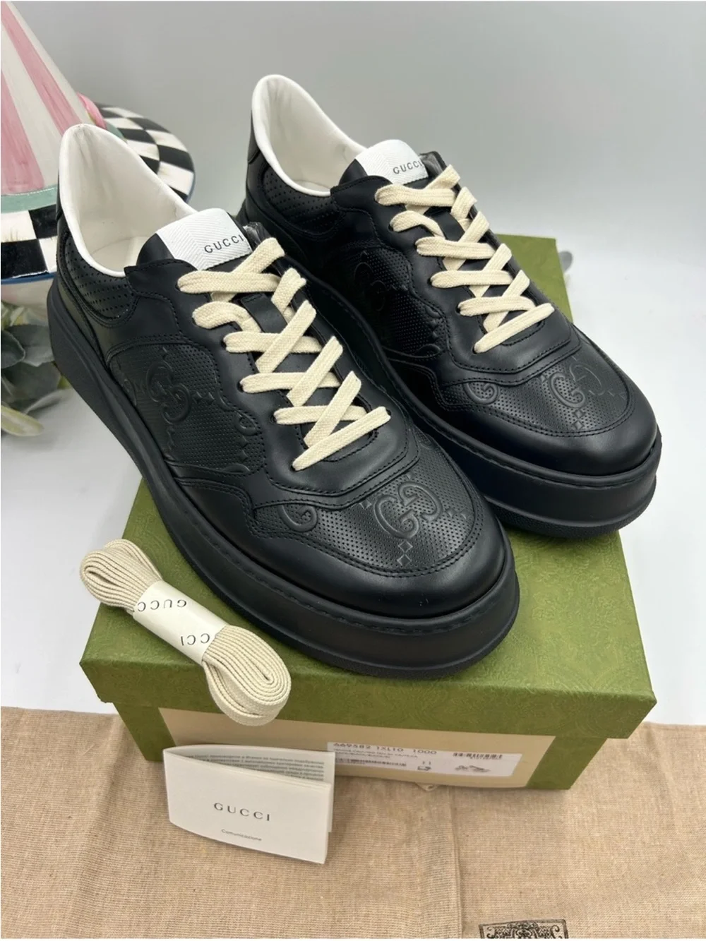 Men’s Gucci GG embossed leather sneakers size 11 fits 11.5 US made in Italy
